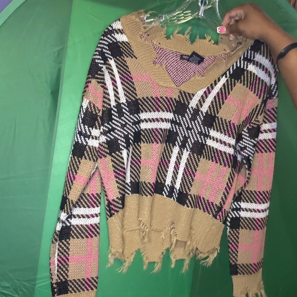 Plaid Distressed Sweater